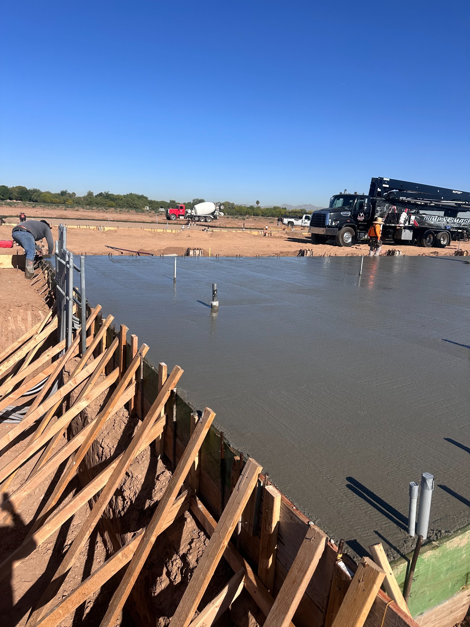 Fresh concrete placement with forms