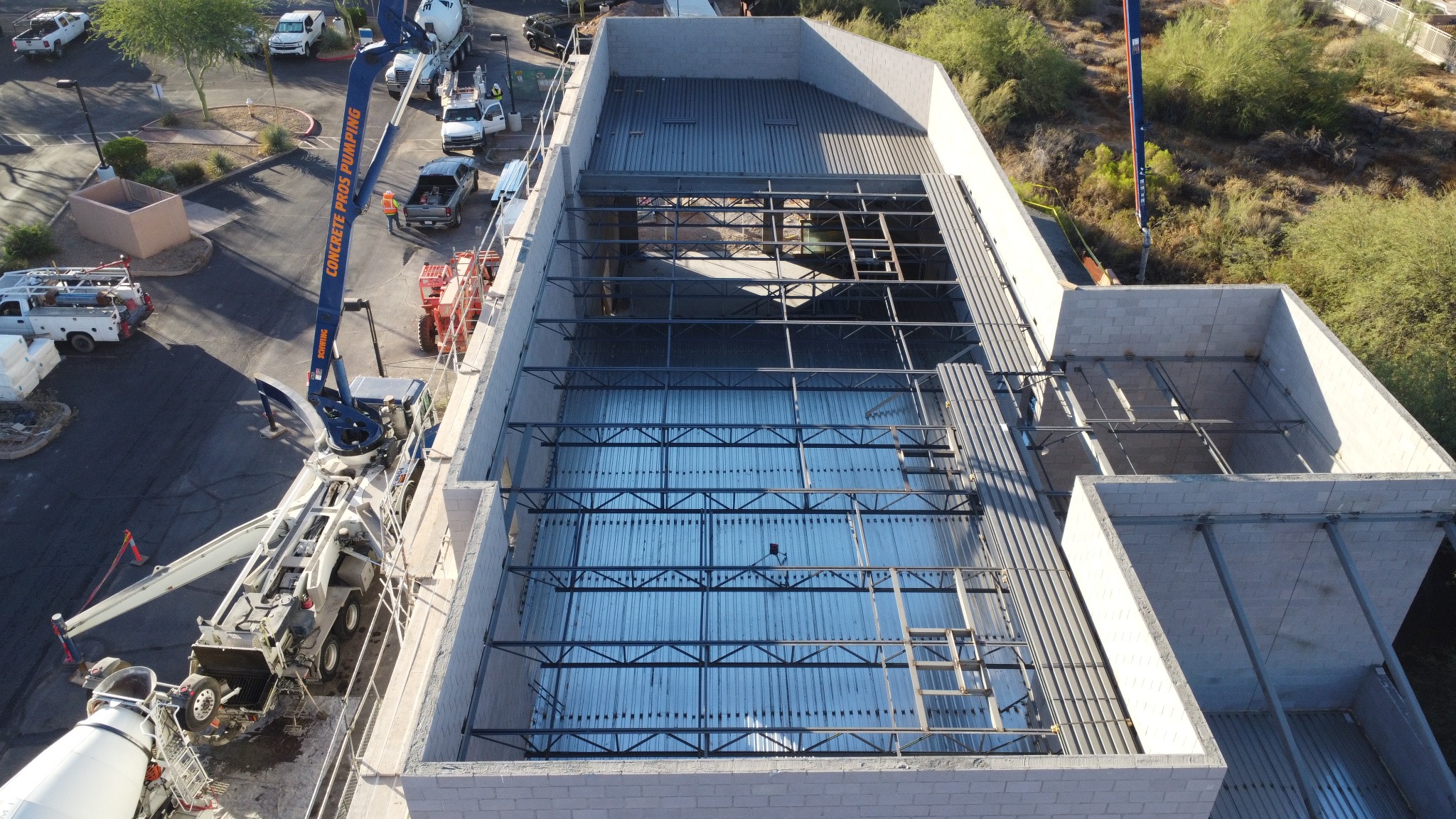 Structural concrete project with reinforcement and pump truck